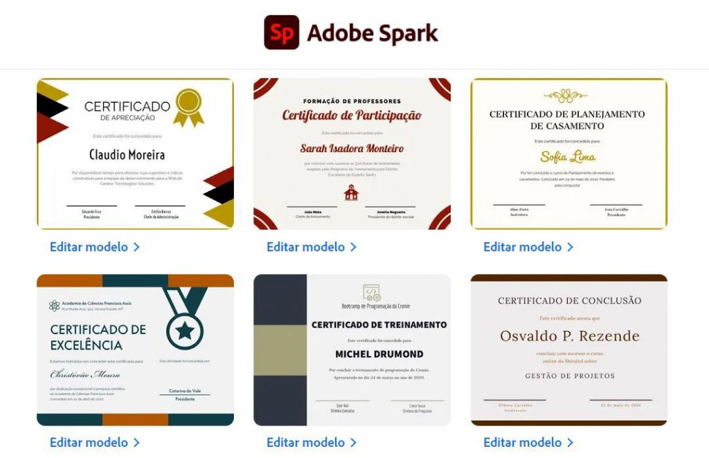 Modelo de certificado Adobe Spark