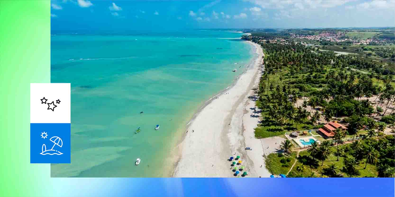 Visão aérea de uma praia de Alagoas.